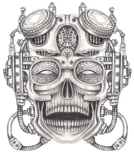 Ilustratie Cyberpunk skull tattoo., Jiewsurreal