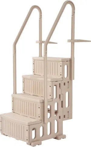 VEVOR zwembadtrap, 4-treden trap met dubbele leuning en antislip, robuuste treden, maximaal draagvermogen 181 kg, voor zwembaden van 122–137 cm met elke randafwerking, taupe
