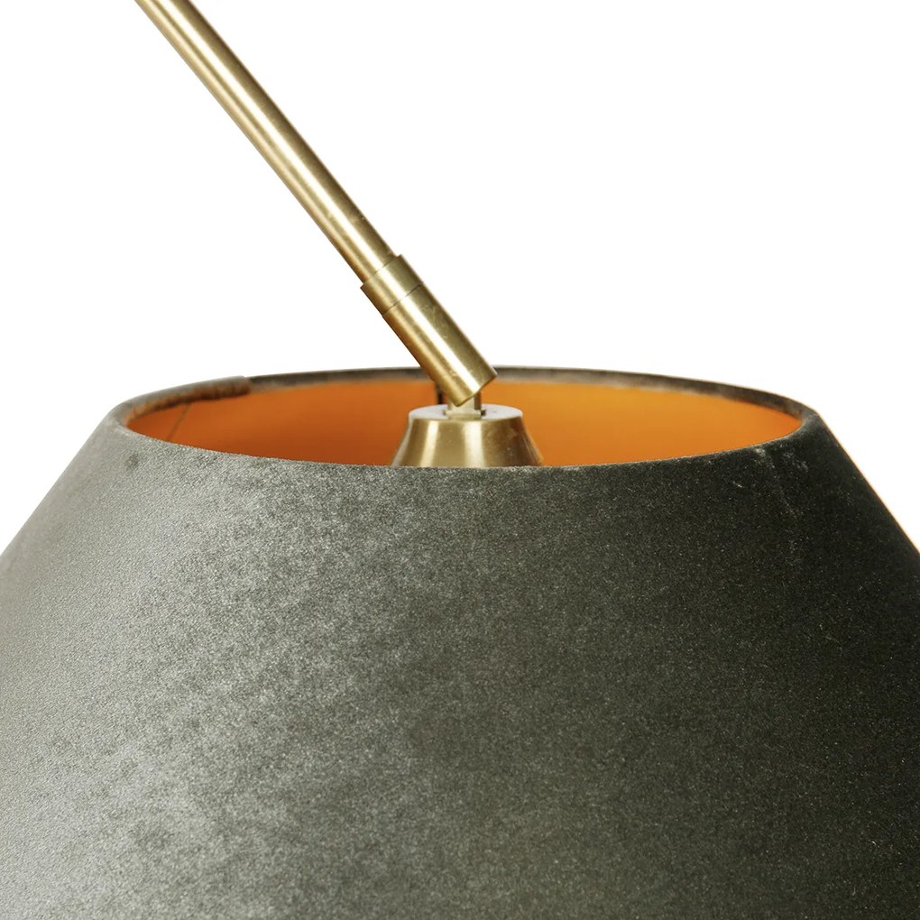 Booglamp messing met zwart met dubbele velours kap groen - XXL Klassiek / Antiek, Modern E27 rond Binnenverlichting Lamp