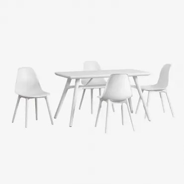 Rechthoekige Tafelset 135x80 Cm En 4 Tuinstoelen In Scandinavisch Polyethyleen Wit - Sklum
