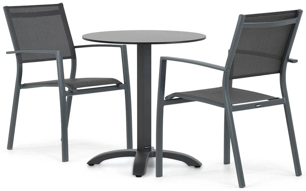 Tuinset Ronde Tuintafel 2 personen 70 cm Aluminium/textileen Grijs Lifestyle Garden Furniture Sella/Talao