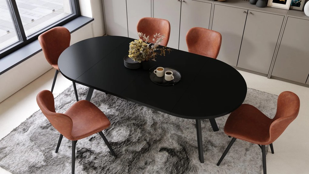ALMO 100 Zwarte/Zwarte poten - RONDE LOFT/INDUSTRIËLE TAFEL VOOR WOONKAMER/EETKAMER, UITSCHUIFBAAR