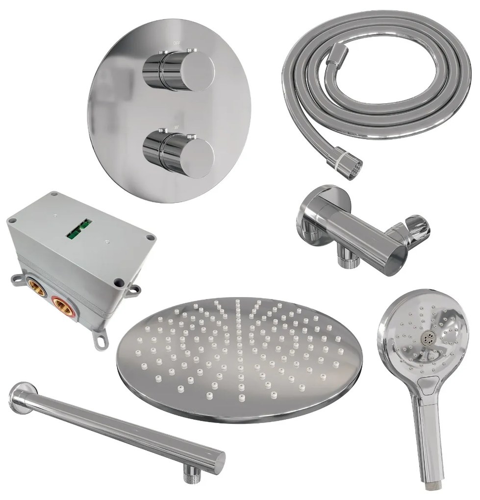 Brauer Chrome Carving thermostatische inbouw regendouche met 3 standen handdouche, rechte muurarm en hoofddouche 30cm set 80 chroom