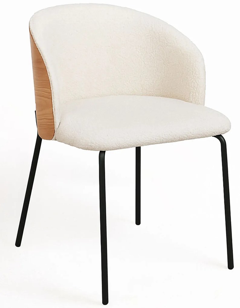 Glacia stoel witte stof met gestoffeerde houten rugleuning