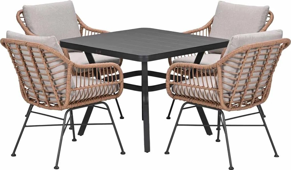 Garden Impressions Lucas tuinset bruin 5-delig - Mina tuintafel 90x90 cm