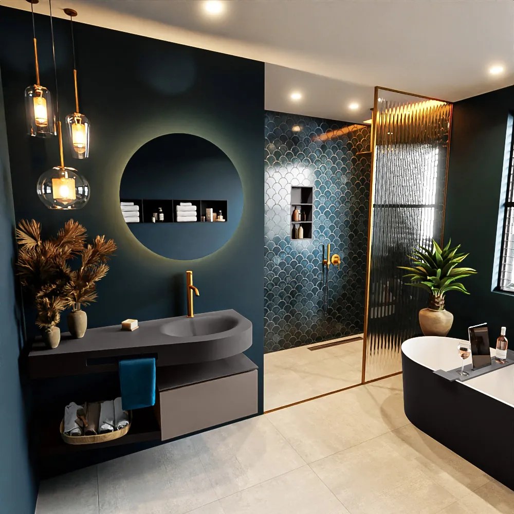 Mondiaz Riva badmeubel 120cm Smoke met 1 lade en wastafel rechts 1 kraangat Dark Grey