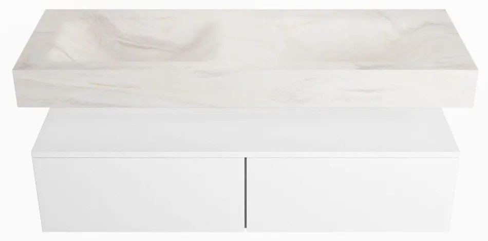 Mondiaz Alan DLux badmeubel 130cm talc 2 lades met wastafel ostra dubbel 2 kraangaten