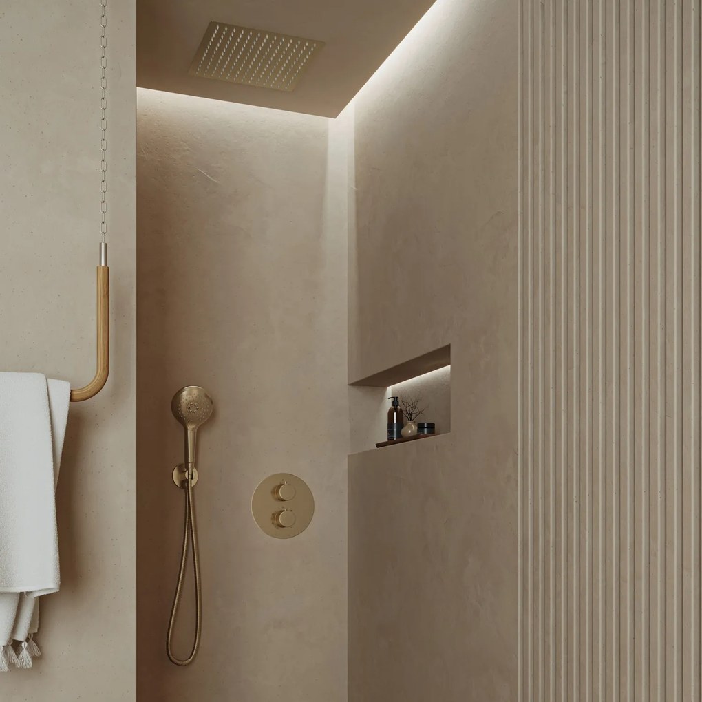 Saniclear Cube inbouw regendouche rond met inbouw douchekop 30x30cm en 2 standen handdouche geborsteld messing - mat goud