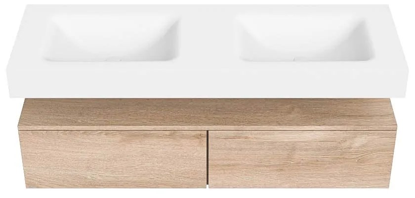Zaro Alan badmeubel 140cm washed oak 2 lades met vrijhangende wastafel cloud dubbel zonder kraangat talc