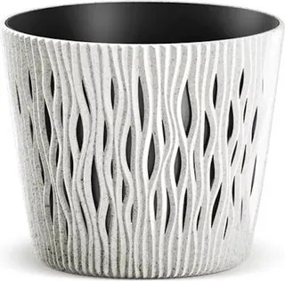 Prosperplast Sandy Round Eco Wood Bloempot - ECO Wit -Ø 26 cm - Met echt hout