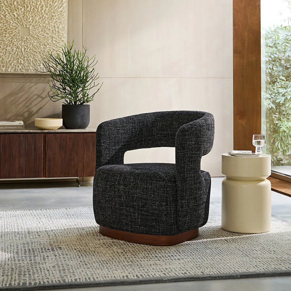 Draaifauteuil met walnoten onderstel, mêleestof, Jesper