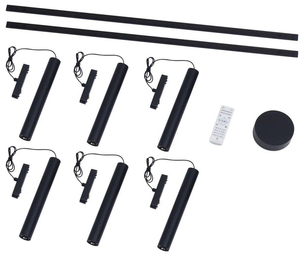 Modern railsysteem met 6 hanglampen zwart 1-fase - Magnetic Cassie
