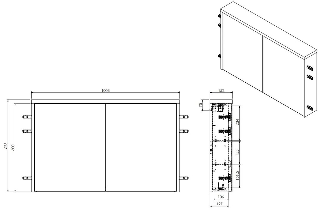 Fontana Basic spiegelkast 100cm met 2 deuren walnoot