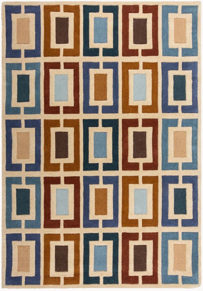 Handgetuft hoog-laag wollen vloerkleed Retro Blocks