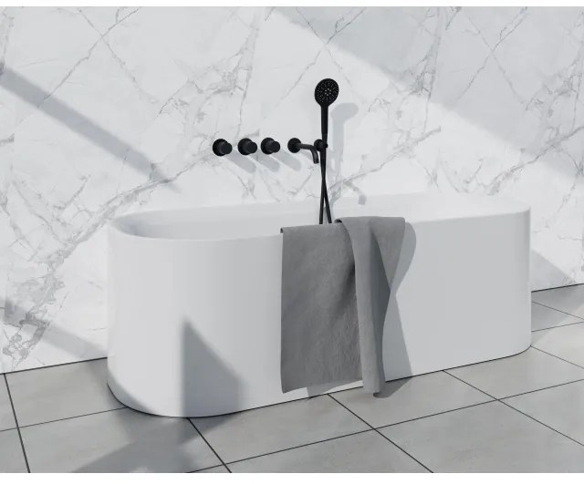 Fortifura Nebbio Badcombinatie-set - thermostaatkraan - wandaansluitbocht met handdouchehouder - metalen doucheslang - ronde handdouche - uitloop - mat zwart SW1183065 2x SW1183076 2x SW1183078 SW542644 SW706