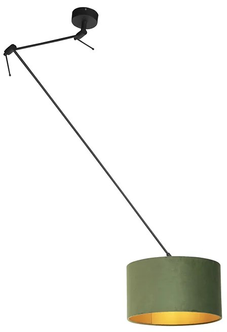 Hanglamp zwart met velours kap groen met goud 35 cm - Blitz