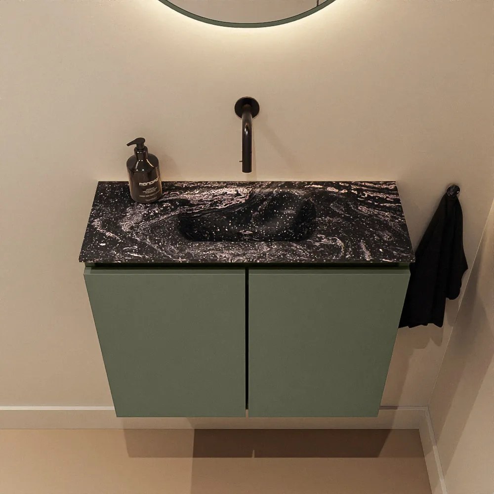 Mondiaz Ture DLux toiletmeubel 60cm army met wastafel lava midden zonder kraangat