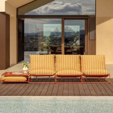 Tuinset Met Modulaire 3-zitsbank En Ombouwbare Bijzettafel Amaro Honing Geel - Rood – Klei - Sklum