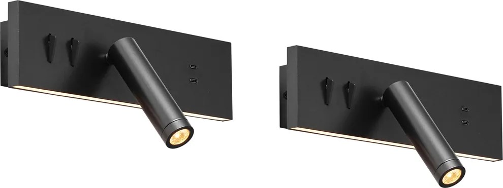 Set van 2 moderne wandlampen zwart verstelbaar met USB-C incl. LED - Modric