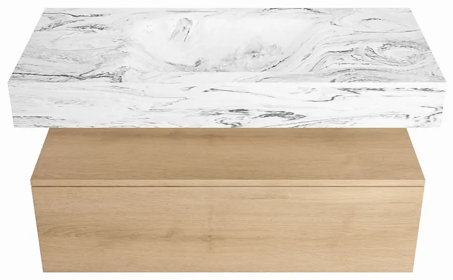 Mondiaz Alan DLux badmeubel 100cm washed oak 1 lade met wastafel glace midden zonder kraangat
