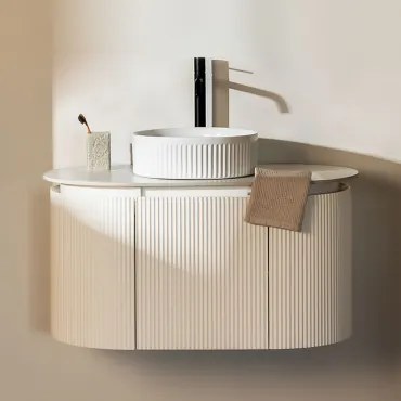 Carsone Hangend Badkamermeubelset Van Hout Wit & Zonder Extra Eenheid & Redondo Cerámica Blanco Rayas Ø36 Cm Sinqua & Spiegelloze & - Sklum