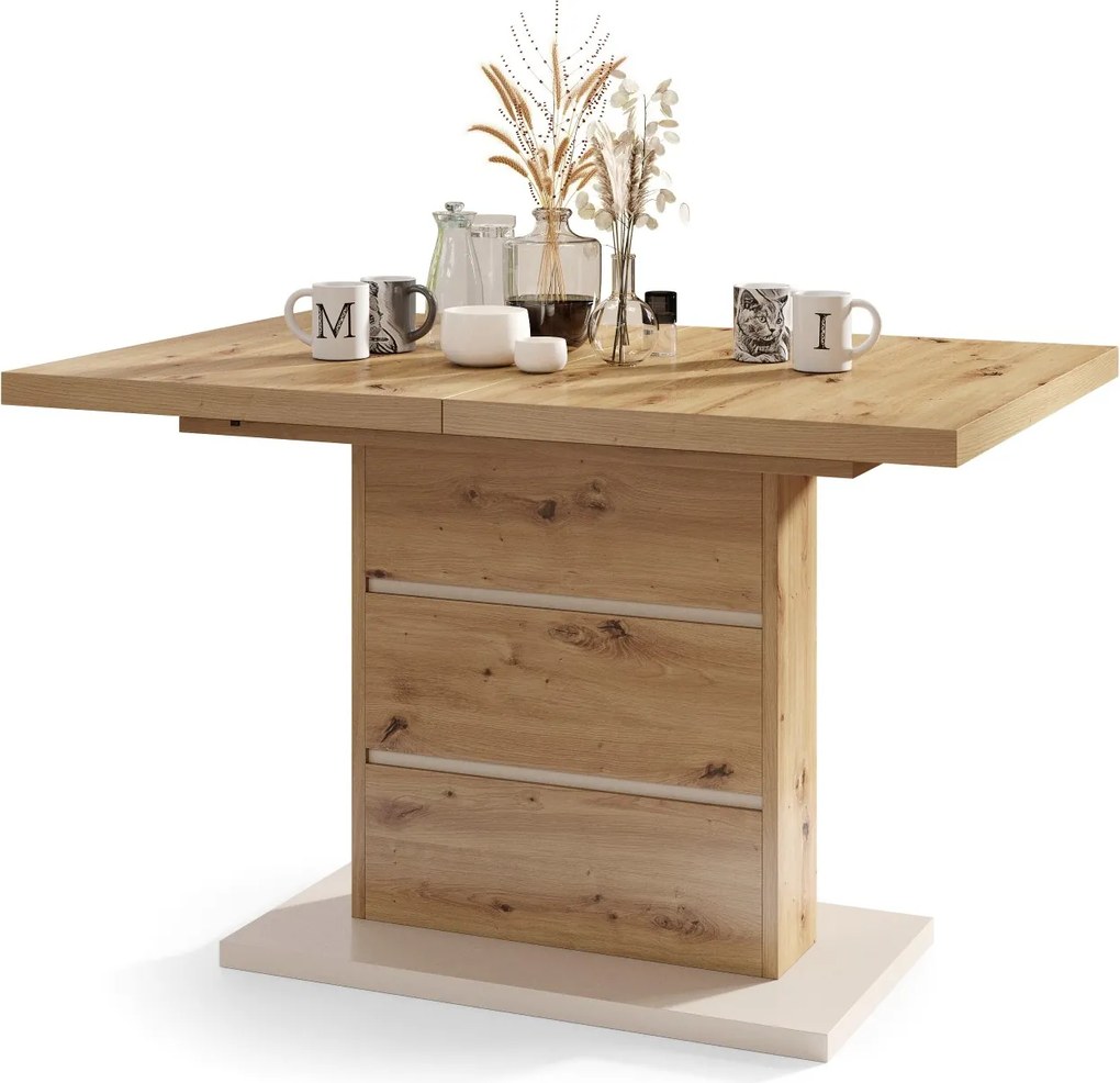 Mazzoni PIANO eiken artisan / beige - moderne uitschuifbare tafel tot 200 cm