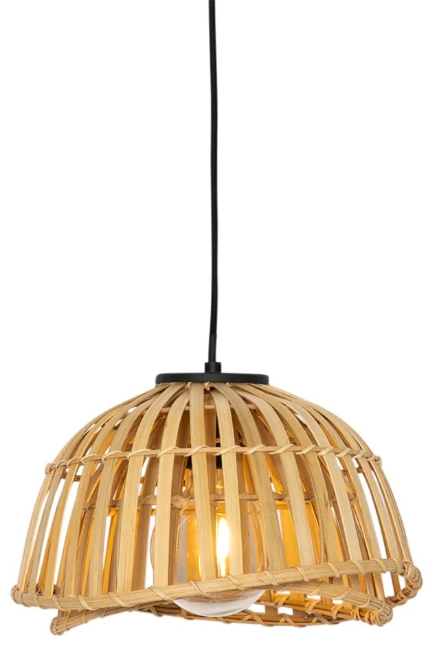 Oosterse hanglamp zwart met naturel bamboe 30 cm - Pua