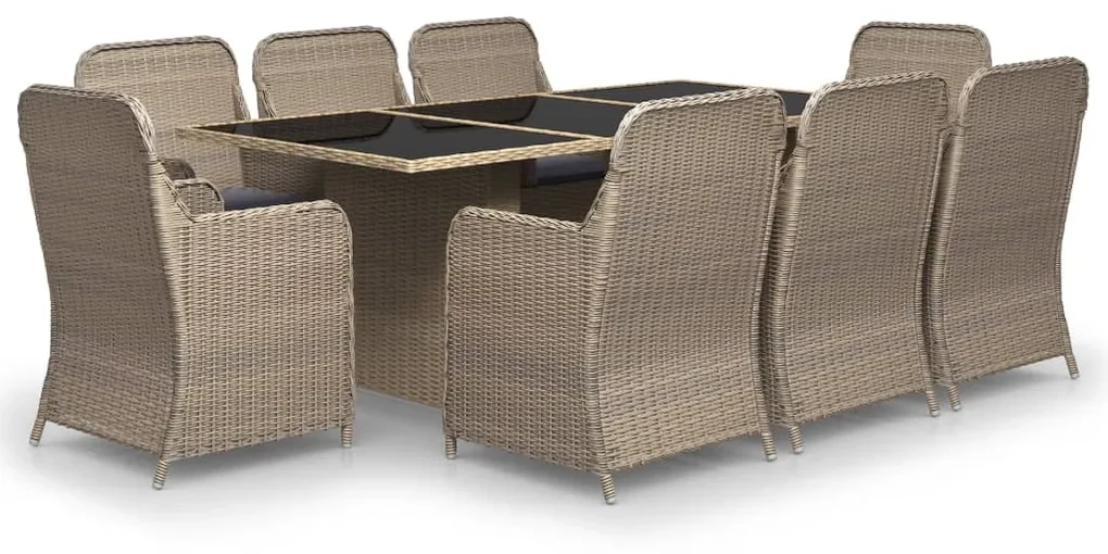 vidaXL 9-delige Tuinset poly rattan bruin