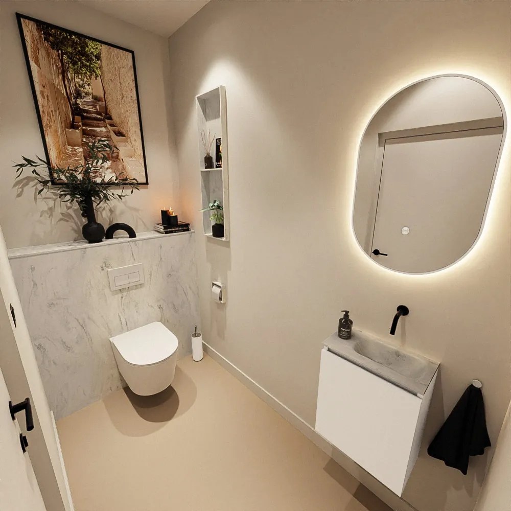 Mondiaz Ture DLux toiletmeubel 40cm talc met wastafel opalo rechts zonder kraangat