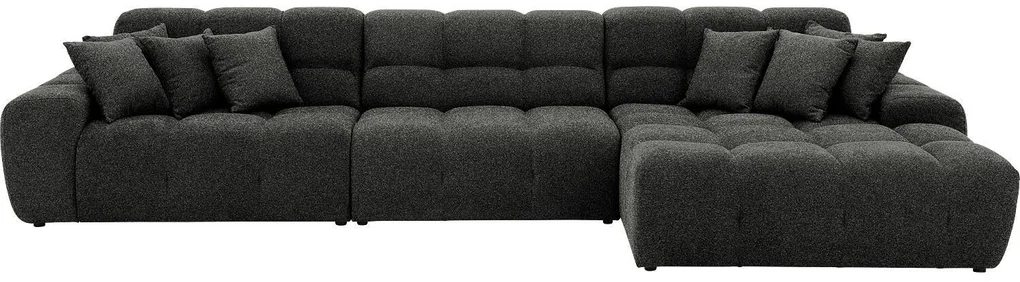 Goossens Excellent Bank Kubus - 30 X 30 Cm Stiksel zwart, stof, 1,5-zits, modern design met chaise longue rechts