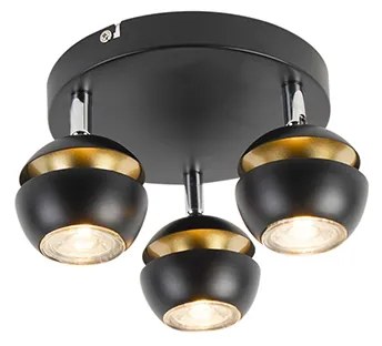 Moderne Spot / Opbouwspot / Plafondspot 3-lichts zwart met gouden binnenkant - Buell Deluxe Modern GU10 bol / globe / rond rond Binnenverlichting Lamp