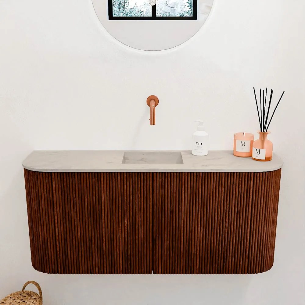 Mondiaz Joya DLux 95cm toiletmeubel ronding links/rechts ruby met wastafel faye midden zonder kraangat opalo