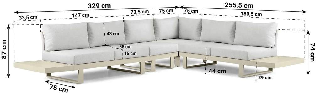 Hoek loungeset 6 personen Aluminium Taupe  Lifestyle Garden Furniture Lorenzo