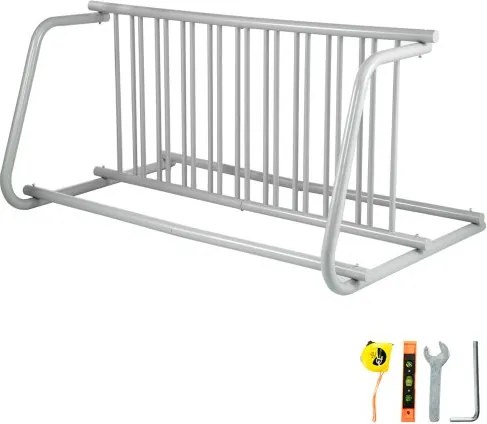 VEVOR Vloerfietsenrek met 10 beugels, 1,5 m lang, volledig stalen gaasfietsenrek, dubbelzijdig opbergrek voor 10 fietsen voor garages, straten, tuinen en wielerevenementen