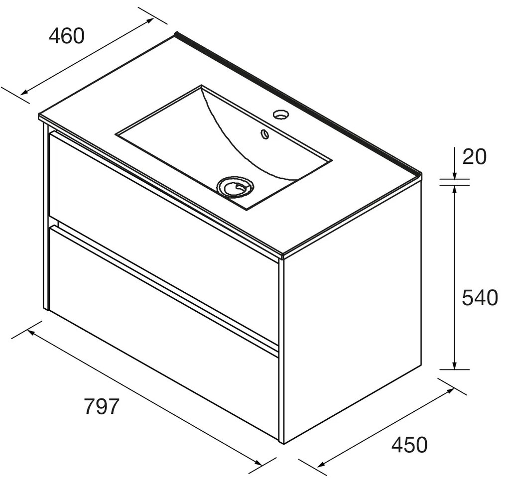 Muebles Project badmeubel 80cm met 2 lades en wastafel zwart mat