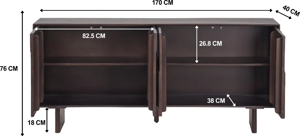 Dressoir Met Organisch Patroon - 170x40x76cm.