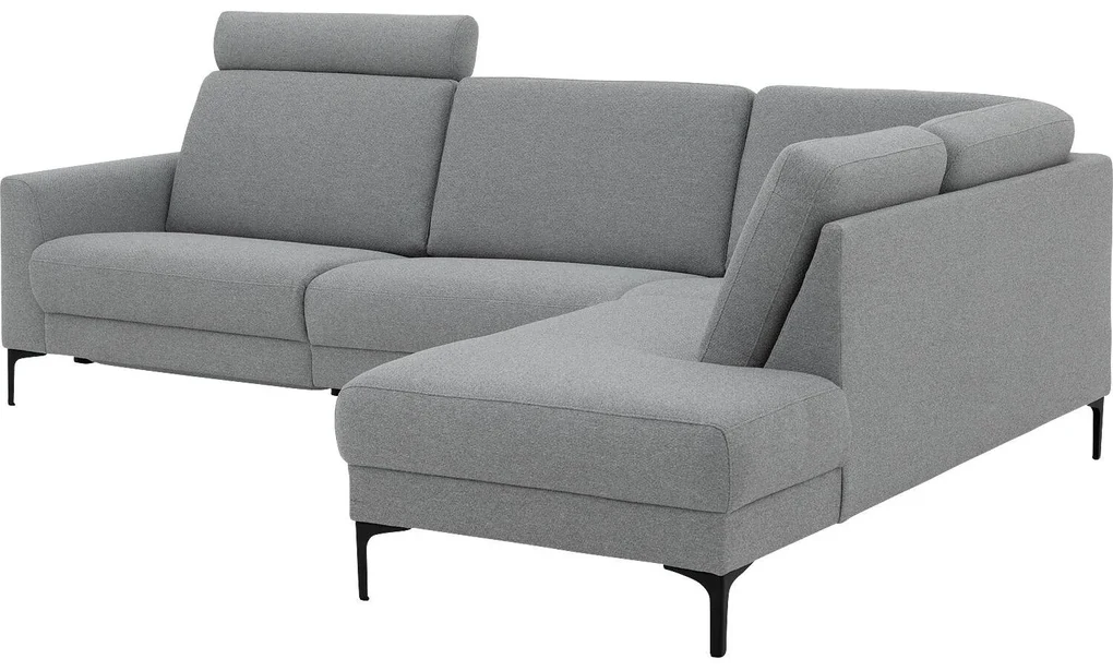 Goossens Hoekbank Dallas lichtgrijs, stof, 1,5-zits, modern design met ligelement rechts