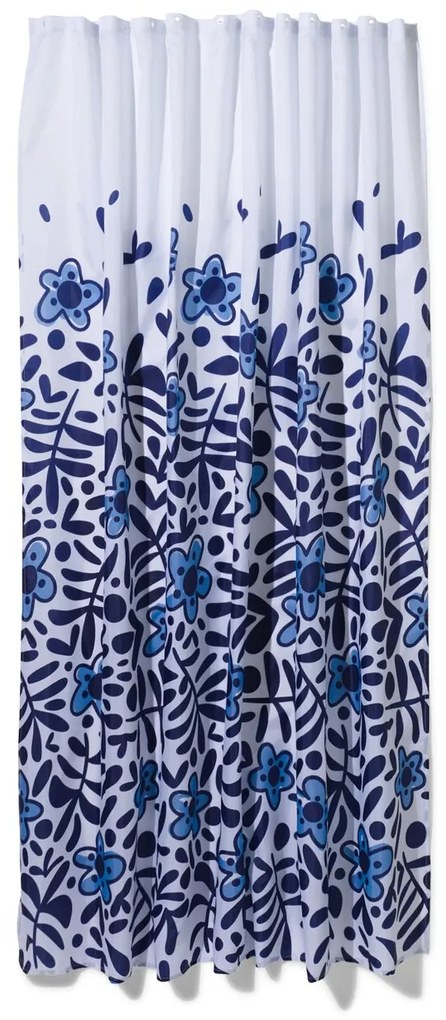 HEMA Douchegordijn 180x200cm Gerecycled Polyester Blauwe Bloemen (blauw)