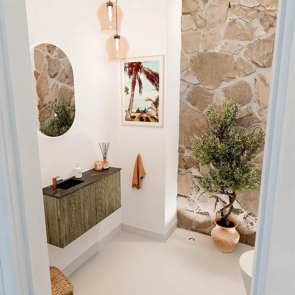 Mondiaz Joya DLux 80cm toiletmeubel dusk met wastafel faye links 1 kraangat lava