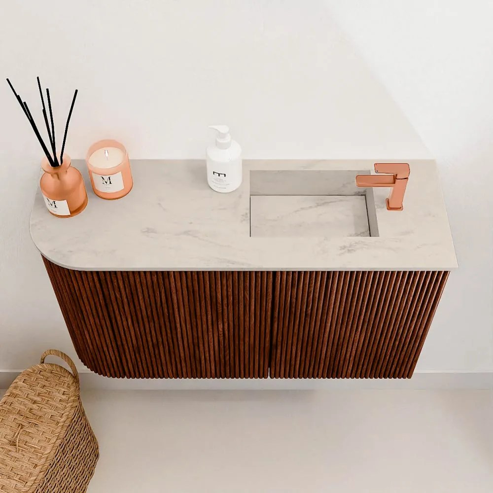Mondiaz Joya DLux 70cm toiletmeubel ronding links ruby met wastafel faye rechts 1 kraangat opalo