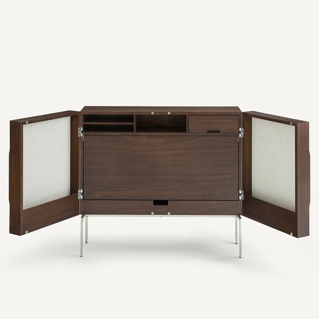 Bureau met lage kast, notenhoutfineer, OMID
