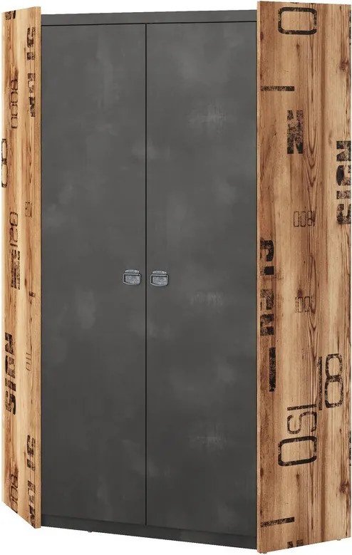 Hoekkledingkast Tivtivi 128, Canyon eiken, Grijs, 191x97x90cm, 97 kg, Kledingkast deuren: Met scharnieren, Aantal planken: 8, Aantal planken: 8