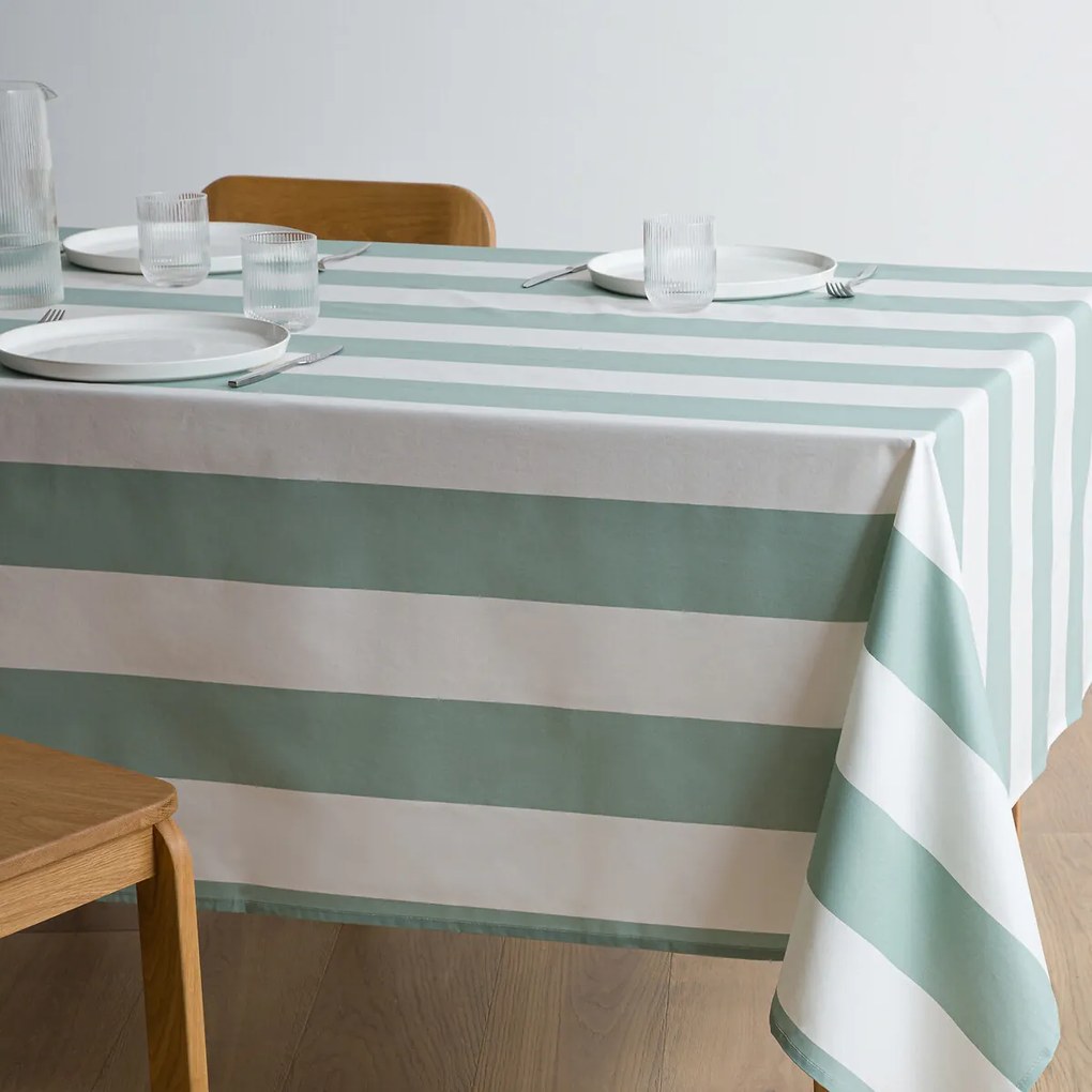Gestreept tafelkleed in gecoat katoen, Hendaye