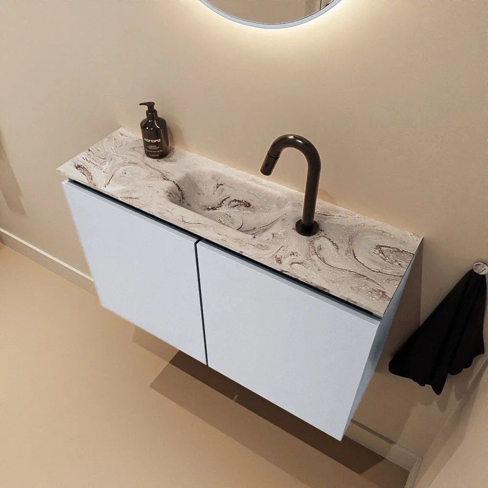 Mondiaz Ture DLux toiletmeubel 80cm clay met wastafel glace midden met kraangat