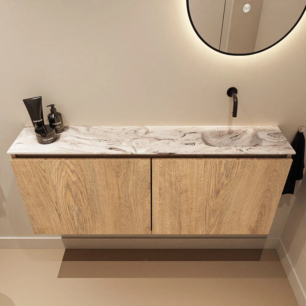 Mondiaz Ture DLux toiletmeubel 120cm washed oak met wastafel glace rechts zonder kraangat