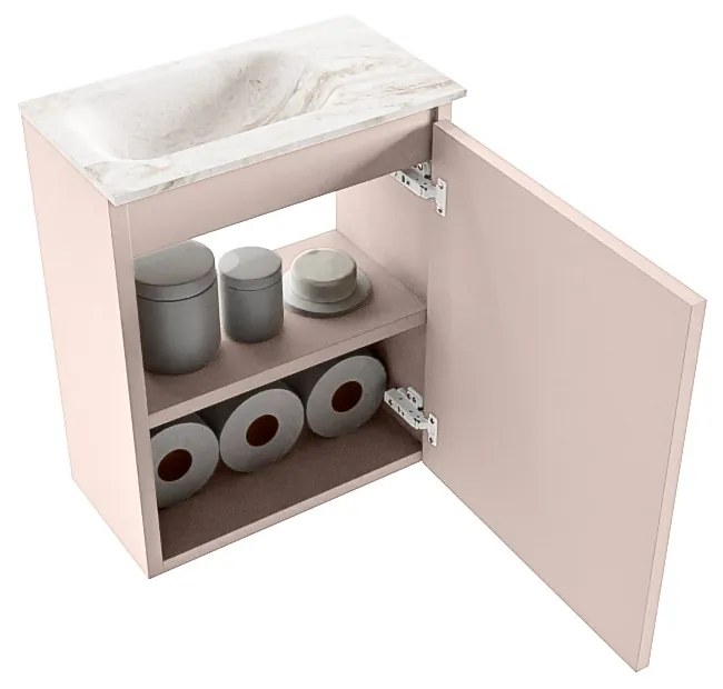 Mondiaz Ture DLux toiletmeubel 40cm rosee met wastafel frappe links met kraangat