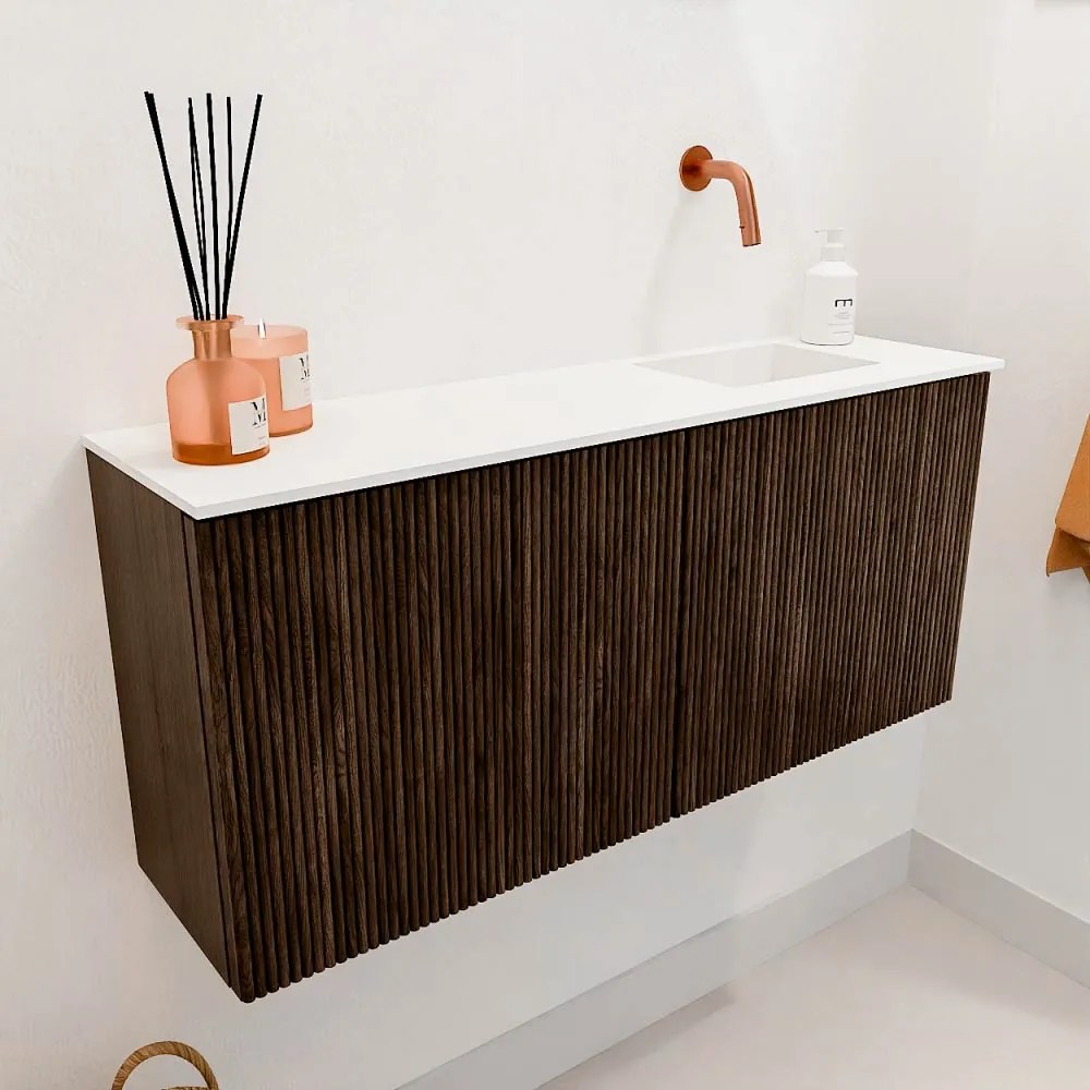 Mondiaz Joya 90cm toiletmeubel walnut met wastafel faye rechts zonder kraangat talc