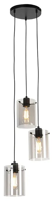 Design hanglamp zwart met smoke glas 3-lichts - Dome