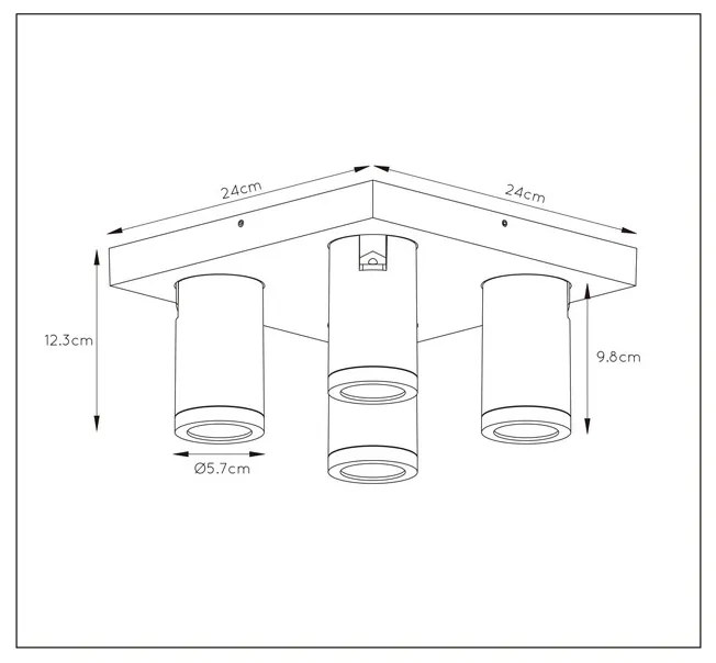 Lucide Taylor plafondlamp 4 spots 5W zwart