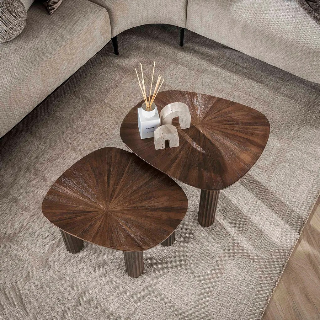 Salontafel Set Bruin Teakhout 2-delig - 62 X 51cm.